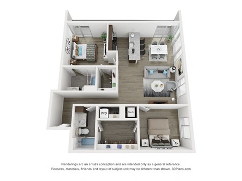 Floor plan for 2 beds, 2 baths, 1187 sqft